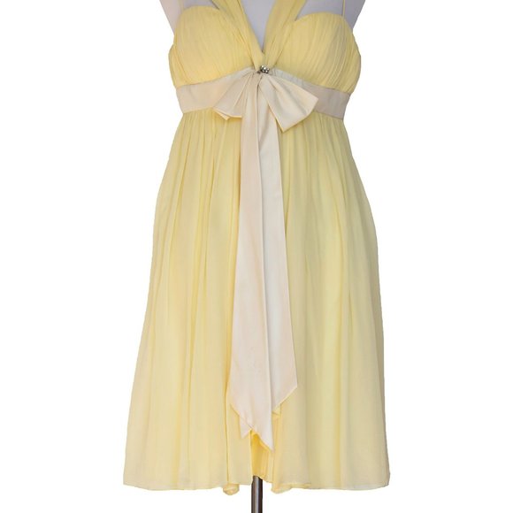 MARC BOUWER Yellow Cocktail Party Prom Dress Rhinestone Sz 8 Small Silk New - Picture 2 of 4